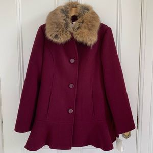 Kate Spade faux fur collar wool blend flounce coat